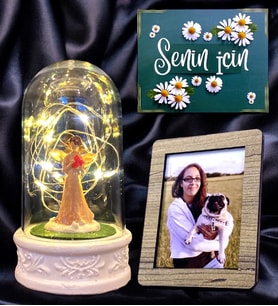Kişiye Özel Şans Melekli Fanus / Kişiye Özel Fotoğraflı Led Işıklı Hediye Seti