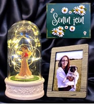 Kişiye Özel Şans Melekli Fanus / Kişiye Özel Fotoğraflı Led Işıklı Hediye Seti