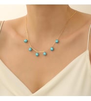 925 Ayar Gümüş Barock Ocean Blue Tatlısu İncisi Kolye-8mm (Altın)