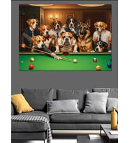Bilardo Oynayan Köpekler Eğlenceli Tablo Dekoratif Kanvas - Mdf Ahşap Tablo