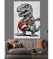 Dinozor Gitar Çalan Müzisyen Dekoratif Kanvas - Mdf Ahşap Tablo