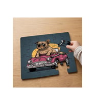 Arabada Gezen Köpek Tasarımlı 24 Parça Ahşap Çocuk Puzzle MPK0130