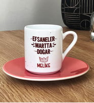 Kişiye Özel Efsaneler Martta Doğar Türk Kahvesi Fincanı Doğum Günü Hediyesi (Pembe)