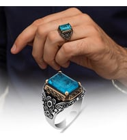 Mavi Paraiba Taşlı Kare 925 Gümüş Erkek Yüzük