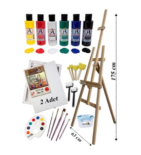 Akrilik Boya Resim Seti Südor Monalisa 6 Ana Renk 70 ml Akrilik Boya 2 Tuval 50x70 Fırça Spatula Şövale 