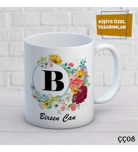 Çiçek Çerçeveli İsme Özel Kupa Bardak