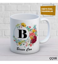 Çiçek Çerçeveli İsme Özel Kupa Bardak