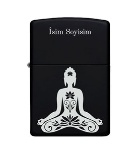 Meditasyon Desenli Kişiye Özel İsimli Benzinli Siyah Metal Çakmak