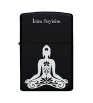Meditasyon Desenli Kişiye Özel İsimli Benzinli Siyah Metal Çakmak