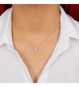925 Ayar Gümüş Pembe Taşlı Kalp Kolye (Rose)