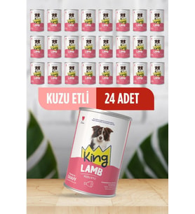 King Sos İçerisinde Et Parçacıklı Kuzu Etli Köpek Konservesi 400 Gr*24 ADET