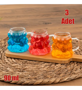 Porsima 153  Isıya Dayanıklı Borosilikat Boncuk Şekilli Bardak  Kahve Ve Sunum Bardağı Üzüm Bardak 3 Parça 90ml
