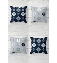 Minik Çiçekler Desenli Gizli Fermuarlı Kırlent Kılıfı Koltuk Yastık Kılıfı Takım(4ADET) (INDIGO-LACIVERT)