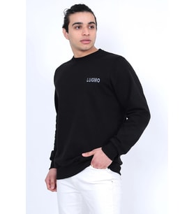 Lugmo Erkek Sweatshirt 3 İplik Kompak Kumaş Kazak Regular Siyah