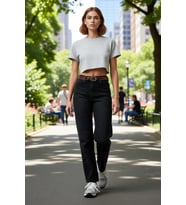 Kadın Moda Yüksek Bel Straight Jean Pantolon Pamuk Günlük Kombinler Hafta Sonu Kaliteli Malzeme