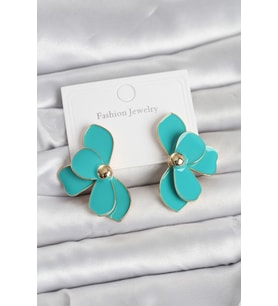 Turkuaz Mineli Lotus Model Pirinç Kadın Küpe 5886 - SSSSSS8278-7193