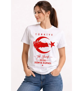 Güneş Kadın TÜRKİYE Ay Yıldız 2026 Dünya Kupasi Taraftar Forma T-Shirt - Beyaz