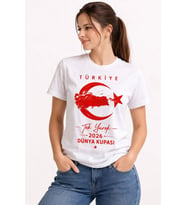 Güneş Kadın TÜRKİYE Ay Yıldız 2026 Dünya Kupasi Taraftar Forma T-Shirt - Beyaz