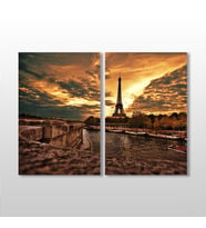 Eyfel Kulesi Ve Nehir Kanvas Tablo 80x70cm (Karışık)