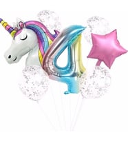 Pazariz  Unicorn Folyo Balon Doğum Günü Seti 4 Yaş