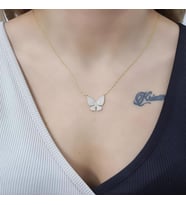 Kelebek Zirkon Taşlı Gold Kaplama 925 Ayar Gümüş Kolye