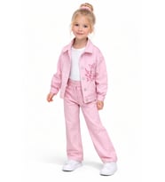 Kız Çocuk Gabardin 3 Parça Pembe Ceketli Takım – Nakış Detaylı Ceket, Basic Body ve Pantolon Set 9920