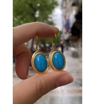 Gümüş firuze taşlı küpe is887e1 (Sarı)