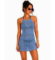 Ajurlu Sırt Dekolteli Transparan Beachwear - Mini Plaj Elbisesi
