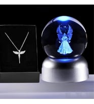 Led Işıklı Cam Melek Küre Ve Lotus Melek Kolye Hediyeli