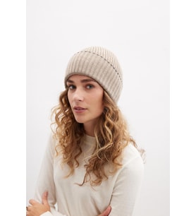 Peraluna SORREL BEANIE Çizgi Detaylı Ribana Örgü Kadın Triko Bere - Sütlü Kahve