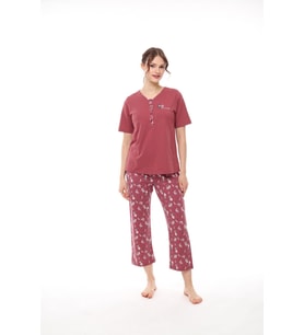Pijadore 1434 Kadın Kısa Kollu Yakası Düğmeli Pijama Takım
