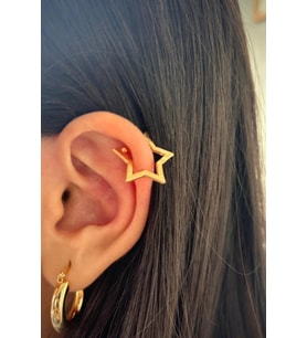Yıldız Tasarım Sıkıştırmalı Earcuff Kıkırdak Çelik Küpe Gold Kararmaz Renk Atmaz