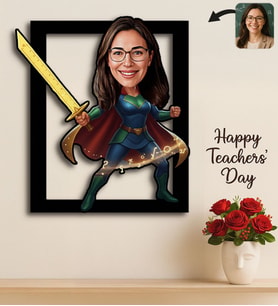 BK Gift Kişiye Özel Kadın Öğretmen Karikatürlü 3D Ahşap Tablo -13, Öğretmene Hediye, Öğretmenler Günü Hediyesi