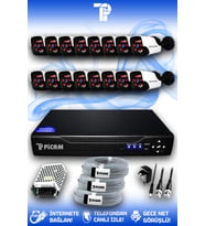 PICAM 16 Kameralı Panda 16 Dış Kamera Set HDD'siz Full HD Gece Görüşlü Güvenlik Kamerası Sistemi