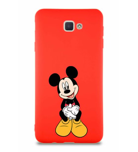 Samsung Galaxy J7 Prime 2 Soft Premier Kapak Mickey Mouse-A Tasarımlı Silikon Kılıf - Kırmızı (Şeffaf)