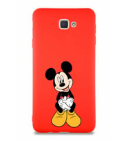 Samsung Galaxy J7 Prime 2 Soft Premier Kapak Mickey Mouse-A Tasarımlı Silikon Kılıf - Kırmızı (Şeffaf)