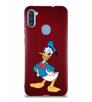 Samsung Galaxy A11 Soft Premier Kapak Donald Duck-C Tasarımlı Silikon Kılıf - Mürdüm (Şeffaf)