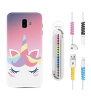 Samsung J6 Plus J7 Prime J7 Pro M20 Kılıf Kablo Koruma Spiral Silikon Sweety Unicorn 1737