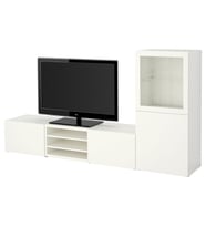 TV Ünitesi, Beyaz-Şeffaf Cam, 240x42x129 cm, Fren Raylı