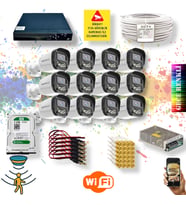 QROMAX 12 Kameralı Set - Gece Renkli Gösteren Hareket Algılayan 5MP SONY Lensli 4 Ultra Warm Ledli FULLHD Güvenlik Kamerası Seti 2304W-9016
