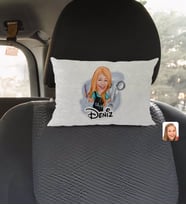 BK Gift Kişiye Özel İsimli Kadın Kuaför Karikatürlü Dikdörtgen Araç Koltuk Yastığı-1