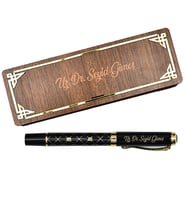 İsme Özel Premium Gold Baklava Desenli Roller Kalem ve Ahşap Kutu Seti (Siyah)