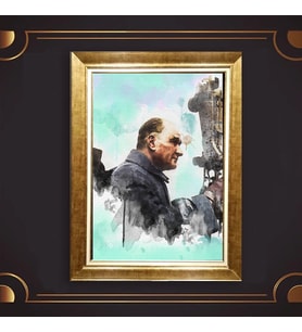 Altın Varaklı Çerçeveli Paspartulu Atatürk Tablo nl02A481 (Gold)