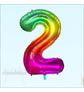 2 Yaş Rakam Folyo Balon, 100 cm - Gökkuşağı (STD)