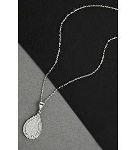 Damla Motifli Gümüş Hasırlı Kolye - N160801
