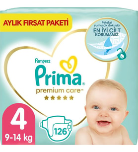 Prima Bebek Bezi Premium Care 4 Beden 126 Adet Aylık Fırsat Paketi (Krem)