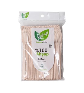 Roll-Up Doğaya Dönüş Ekolojik Doğal Doğa Dostu %100 Ahşap Çatal - 16 Cm. - 50'li Paket