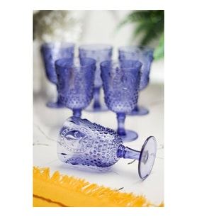 Akrilik Mavi 6lı Kadeh & Su Meşrubat Kahve Yanı Bardağı 450 ml ( Cam Değildir )