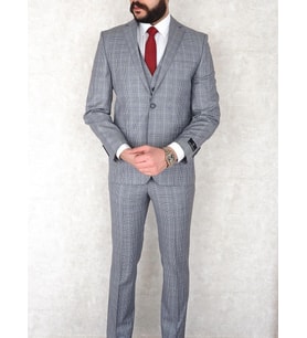 Jan Carlucci Yünlü  Slimfit Yelekli Drop 6 Takım