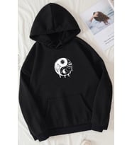 Unisex Ying-yang Baskılı Sweatshirt (Siyah)